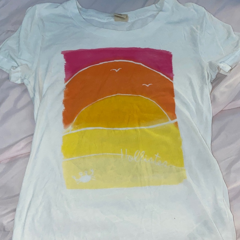 Hollister Tee with Pink, Orange, and Yellow Graphic
